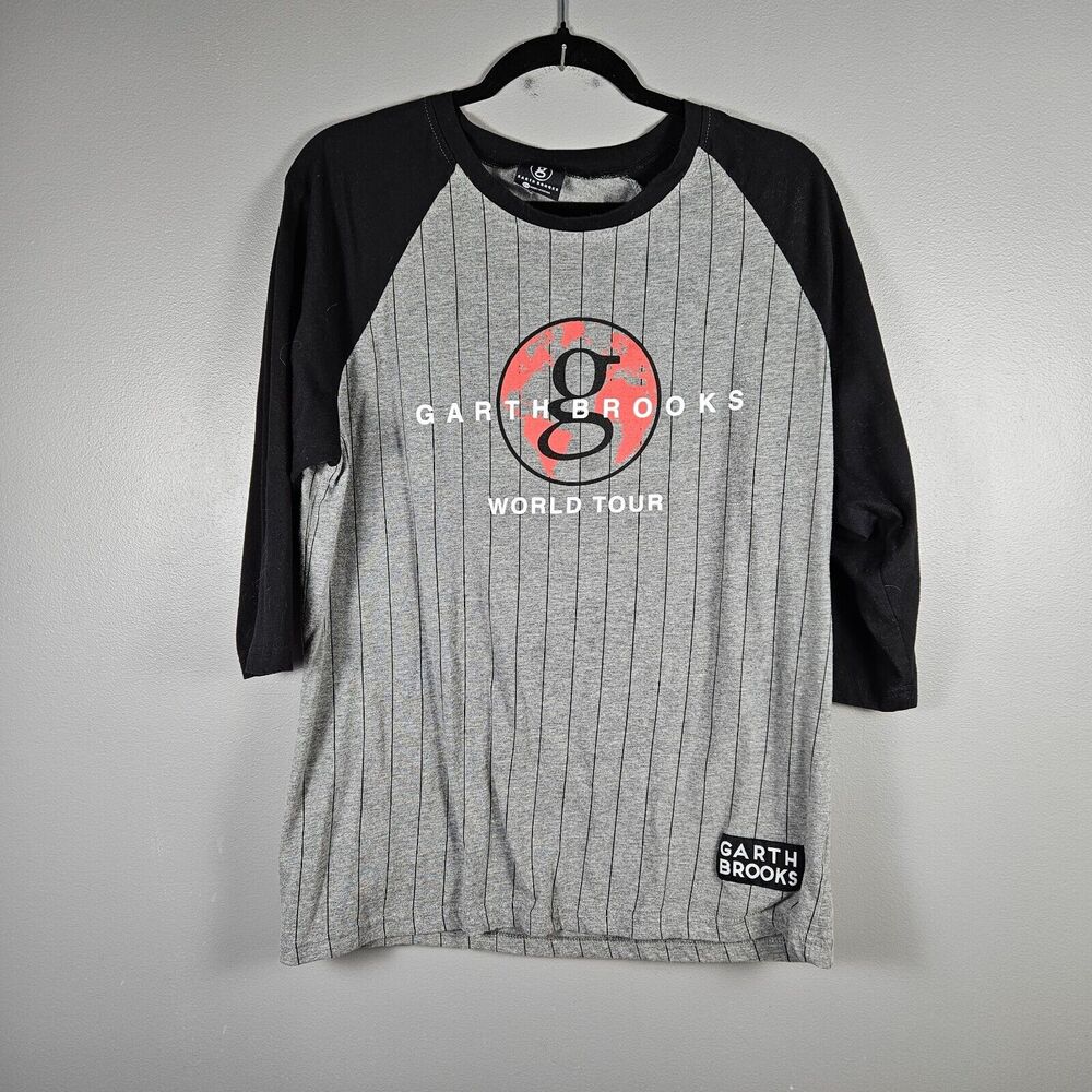 Garth Brooks Women's World Tour T-Shirt Size 2x Gray Black Pin Stripe 3/4 Sleeve